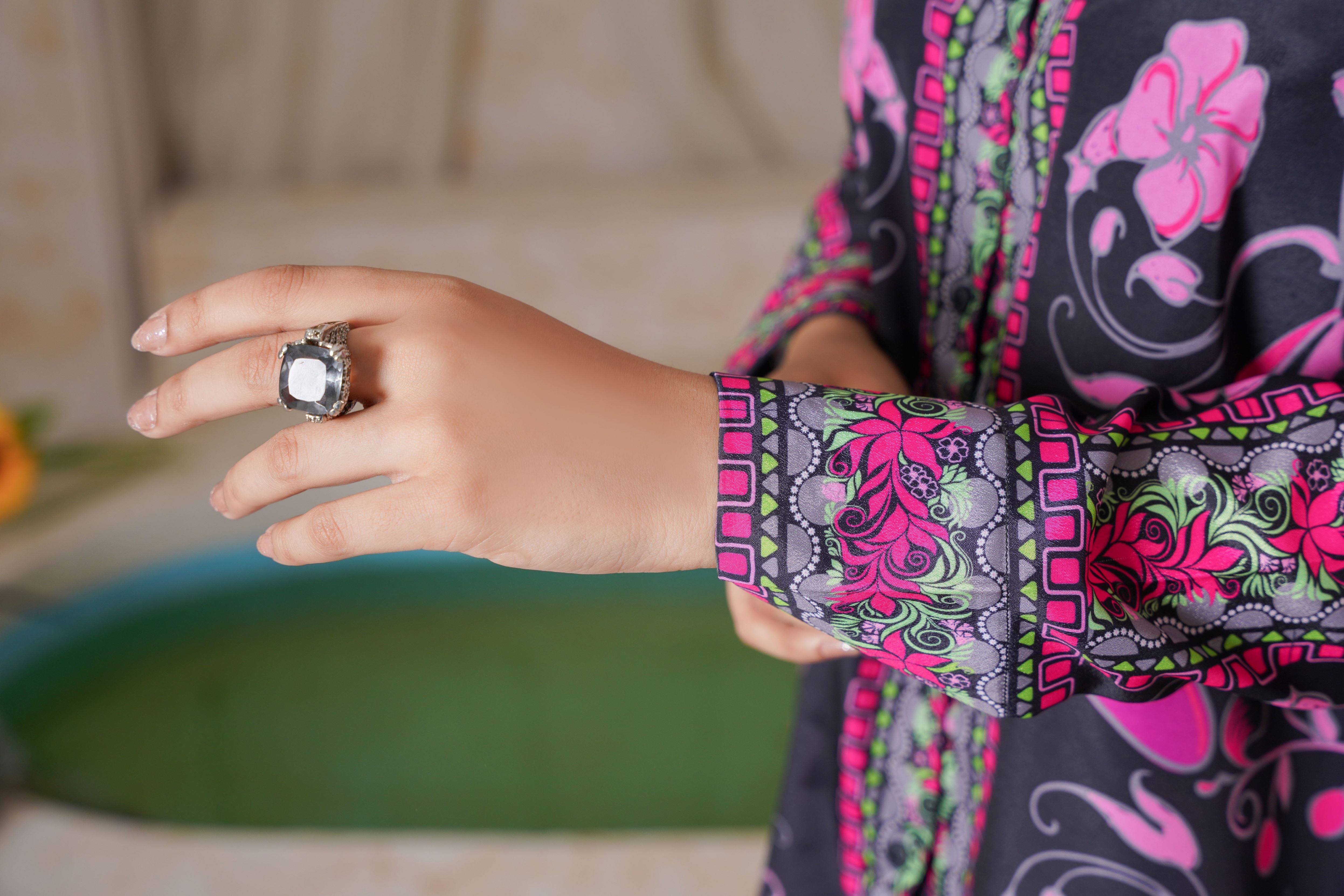 Floral-Printed 2 Piece Stitched Co-ord Set – Purple & Pink Shirt with Trouser -SJ 151