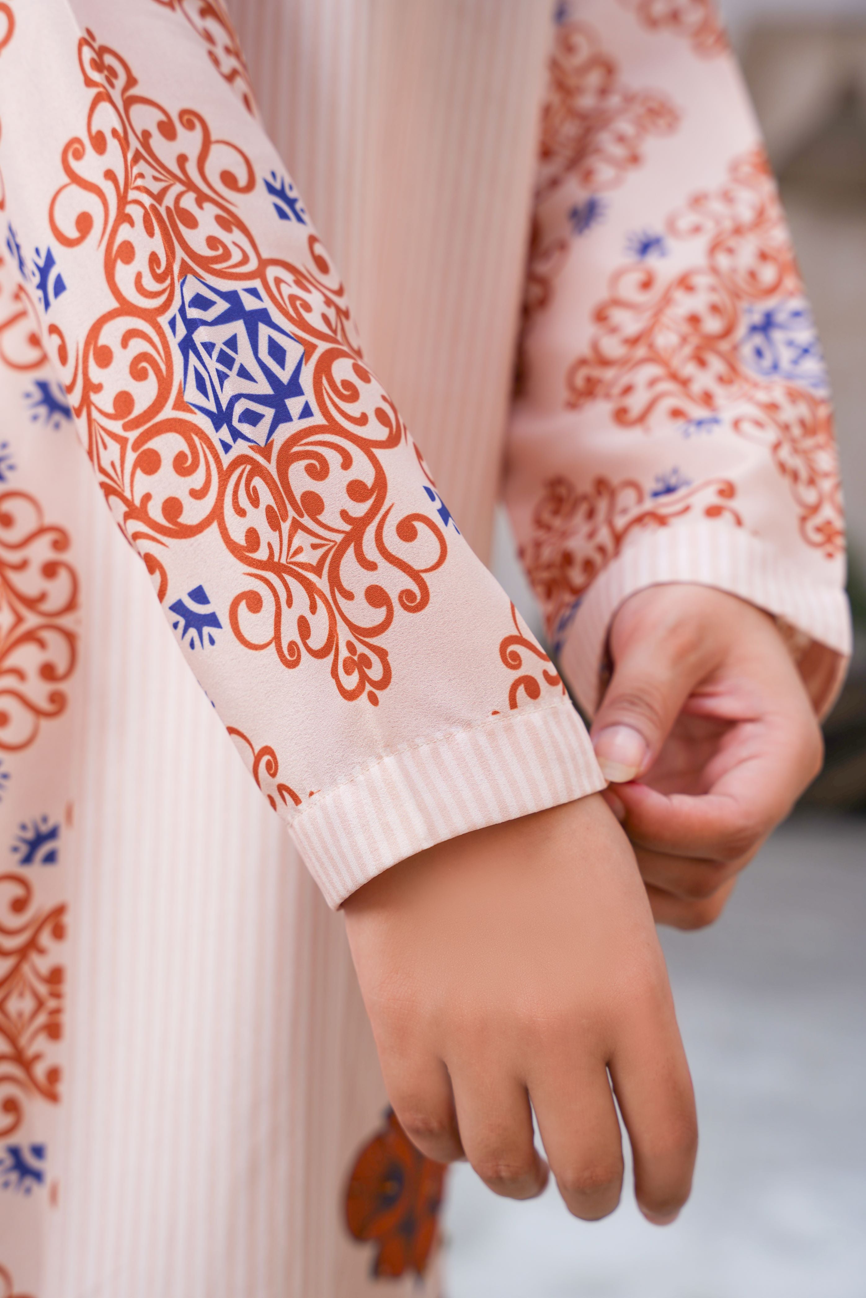 Beige & Rust Floral Printed Long shirt premium Hand stone work- SJ-153