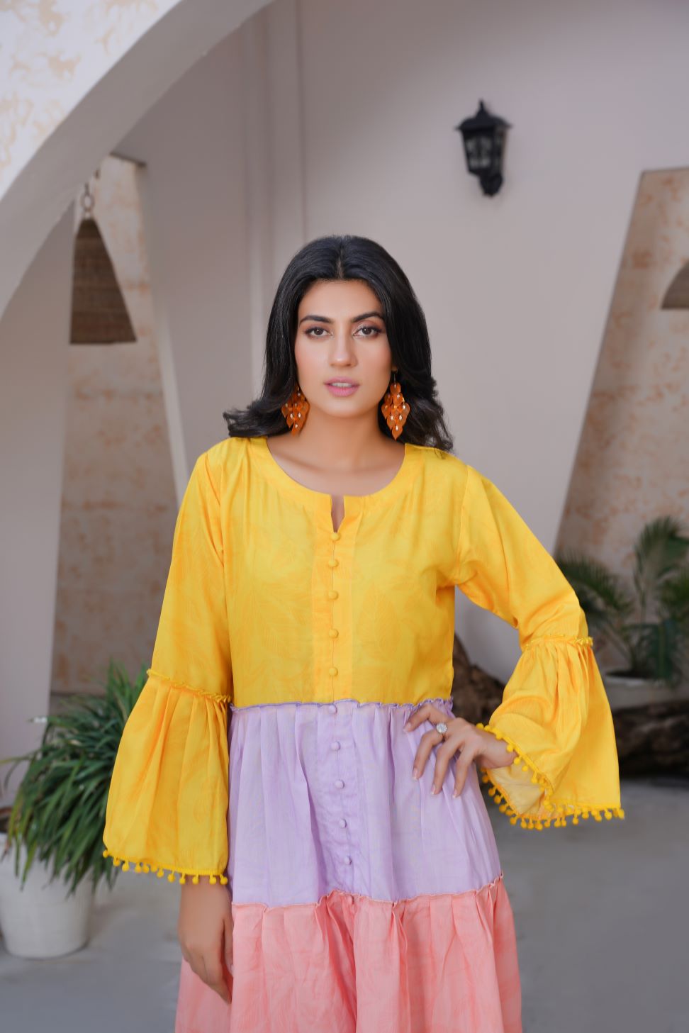 Vibrant Multi-Color Tiered 1 Piece Stitched Maxi Dress SB-155