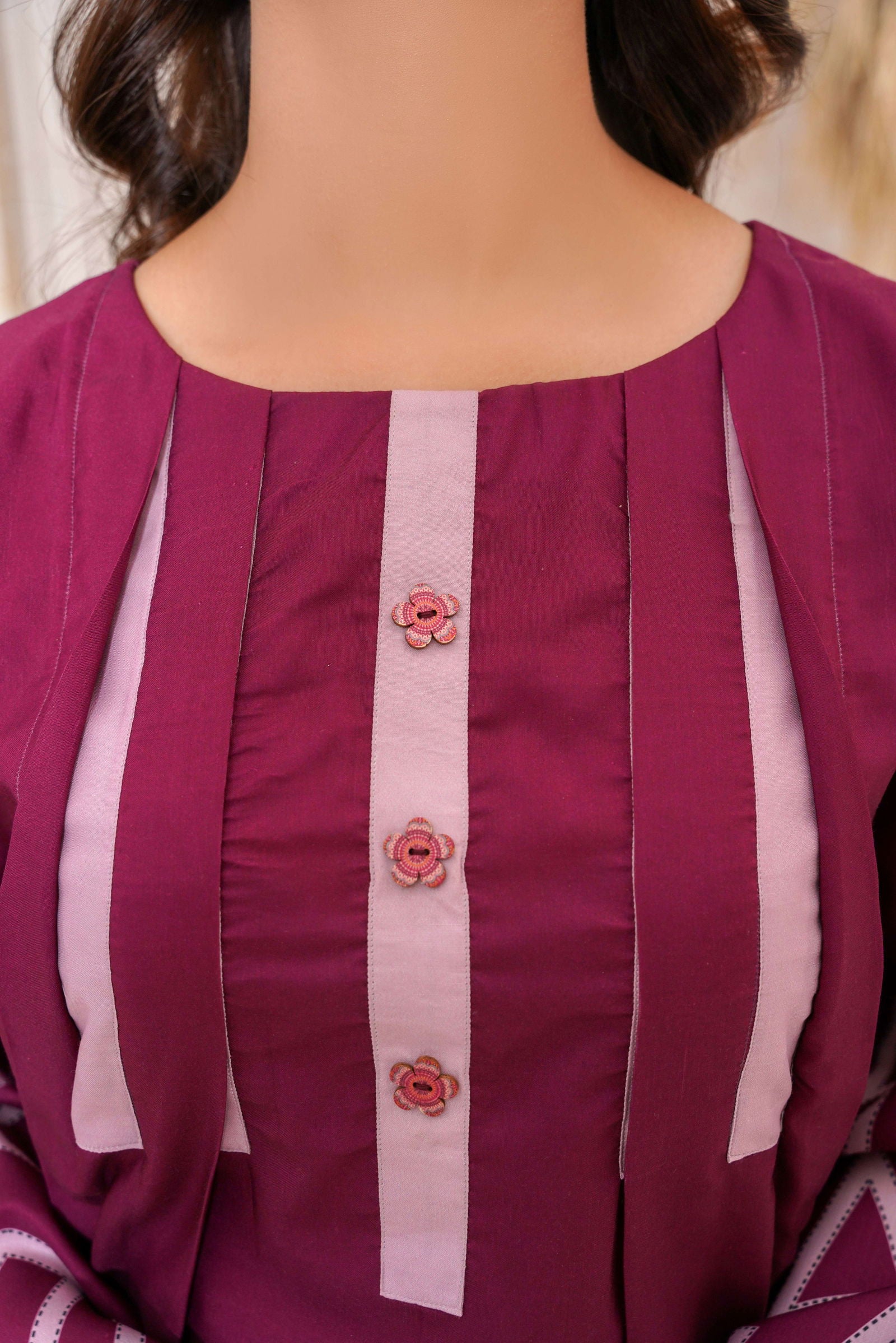 Purple Geometric Print Kurti and Trouser Set - sabajeez.com