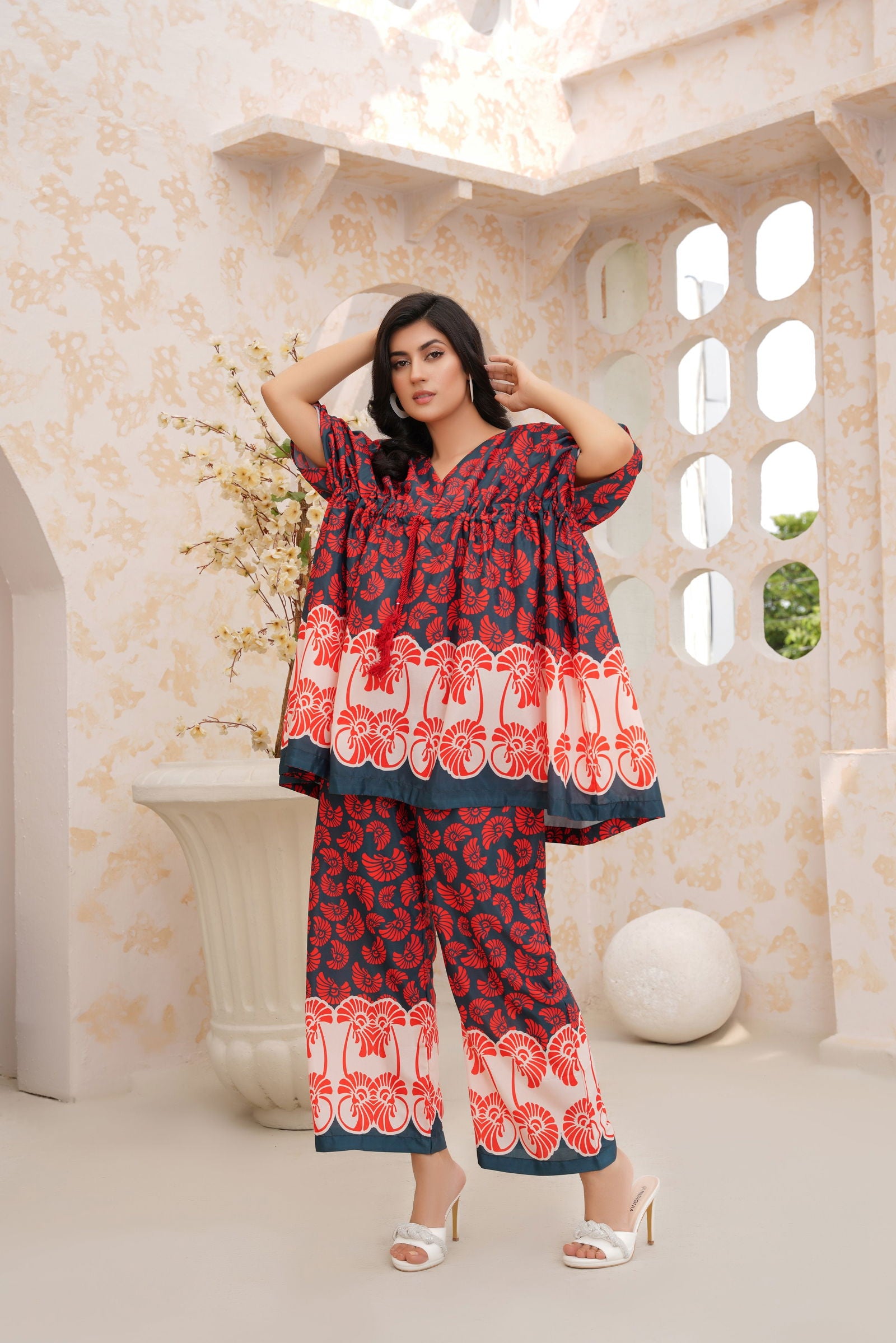 🌸 Stylish Red Floral Co-ord Set-143🌸 - sabajeez.com