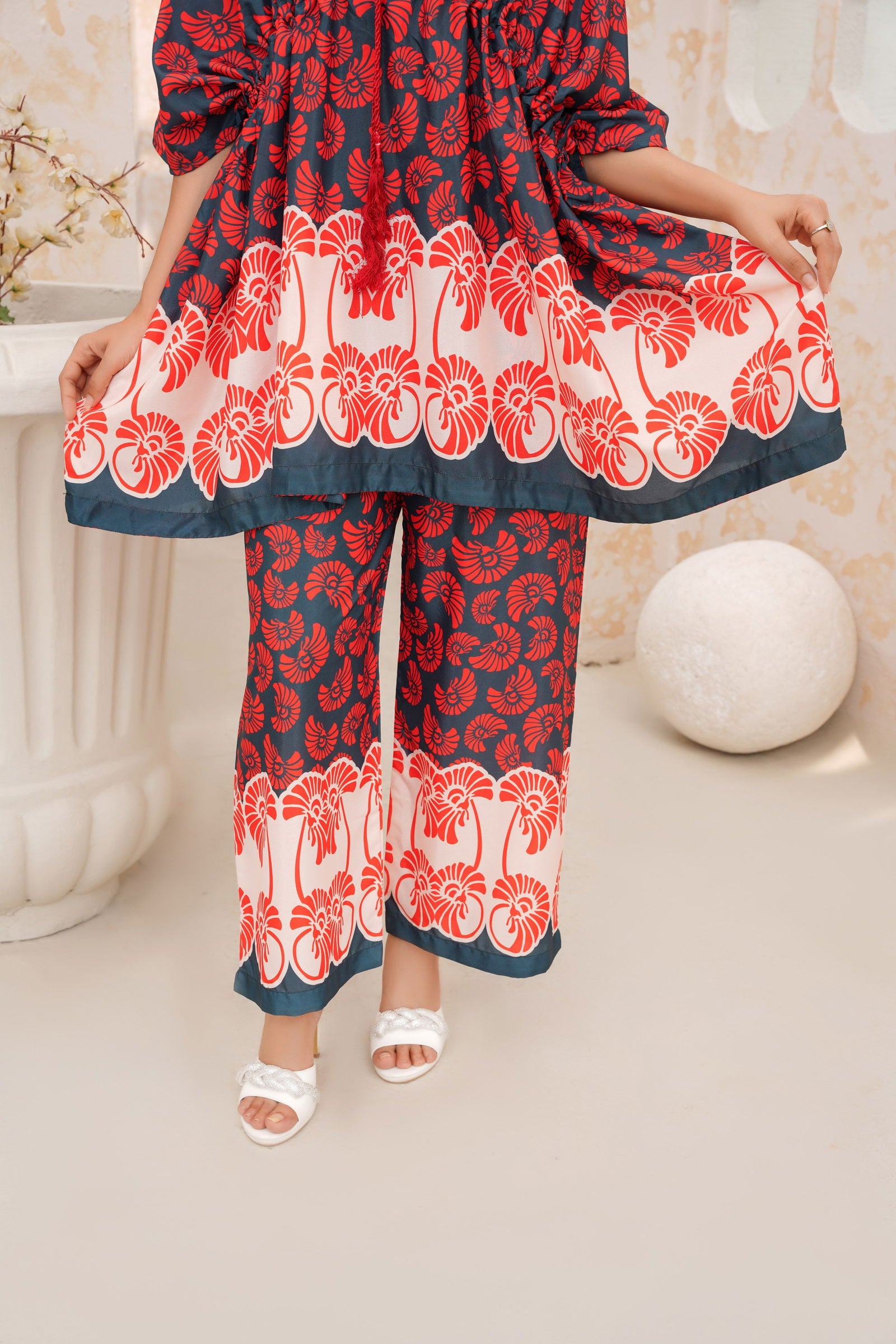 🌸 Stylish Red Floral Co-ord Set-143🌸 - sabajeez.com
